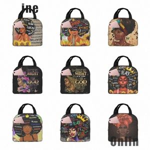 African American Black Girl Lunch Bag Kompakte Einkaufstasche Wiederverwendbare Lunchbox Ctainer für Frauen Männer Schule Büroarbeit w7dO #