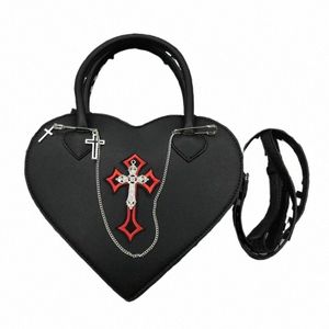 Gotik Punk Y2K Estetik Kadın Çantaları Çapraz Tatlı Zincir Kalp Şekli Üst Saplı Torbalar Fi Günlük Japon Crossbody S8BK#