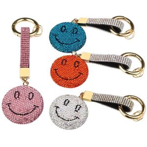 Chaveiros Lanyards Moda Colorido Todo Cristal Água Diamante Sorrindo Chaveiro Espumante Chaveiro Carro Pingente Jóias Acessórios J240330