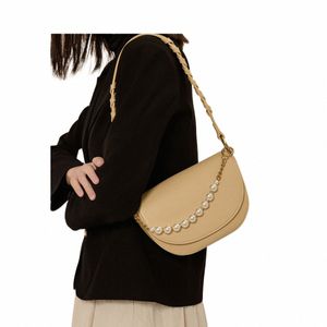 Biivee High-End-Satteltasche Damen Umhängetasche Frühling und Sommer Neue Nische Perlenkette Einzelschulter Achseltasche Textur Q05d #