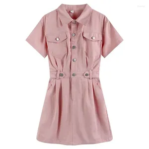 Partykleider Koreanische Mode Rosa Denim Kurzes Kleid für Frauen Mädchen Jeans Kleidung Streetwear Sommer Frühling Freizeitkleidung