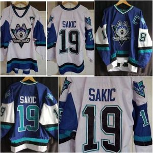 24S 40Quebec Nordiques #19 Joe Sakic Weiß Blau Herren-Eishockey-Trikot, benutzerdefinierter Code, Größe S-4XL