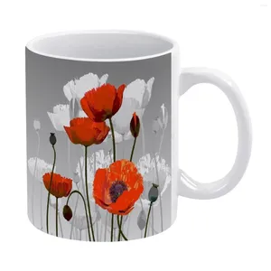 Tazze PAPAVERI Tazza bianca Caffè Ragazza Regalo Tè Tazza al latte Fiori Campo rosso di profumo primaverile Natura Terri