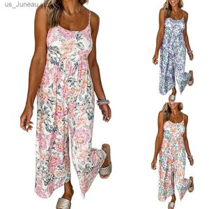 Kobiety Jumpsuits Rompers Summer High Nets szeroko nogi kombinezon dla kobiet z kwiatowym zawieszeniem i kombinezonami T240330