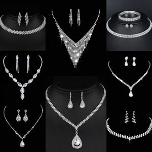 Värdefulla lab diamantsmycken Set Sterling Silver Wedding Halsbandörhängen för kvinnor Bridal Engagement Smyckesgåva 415U#