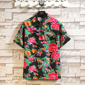 T-shirt för män på sommaren, nya mäns nordöstra stora blommor kortärmad t-shirt för män, trendig tryckt lös halvärmad topp för mäns T-shirt