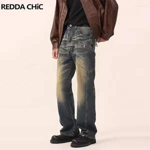 Мужские джинсы REDDACHIC Лоскутные винтажные прямые мужские матовые синие свободные повседневные брюки с широкими штанинами Брюки в стиле хип-хоп в стиле ретро Уличная одежда Y2k