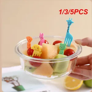 Forks 1/3/5PCS Animal Fruit Fork Grade Plastic Mini Cartoon Kids Cake Toothpick Bento Lunch Dessert Accessories Party Decor