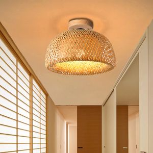 أضواء سقف الخيزران البسيطة الحديثة مصابيح تغطية صينية منسوجة E27 لغرفة المعيشة غرفة الطعام الإضاءة المنزل ديكو