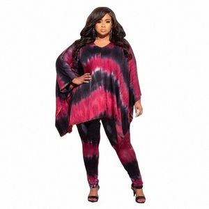 XL-5XL 2022 Fall Plus Size Two Piece Set Women Clothing Outfits Tie Dye Leopard Camoue LG Sleeve Top and Pant Suits 35fc#