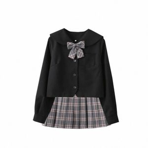 hot Sale Japanese School Uniforms For Girls Cute Black Lg-length Sailor Tops Pleated Skirts Sets Cosplay Jk Costume Series 52Sk#