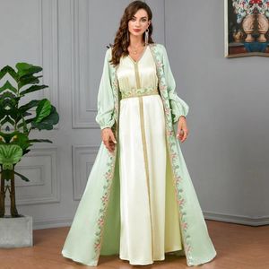 Roupas étnicas Mulheres Muçulmanas Moda 2 Peças Vestido Conjunto Islâmico Jalabiya Dubai Turquia Kaftan Eid Ramadan Festa de Noite Abaya Marrocos Caftan