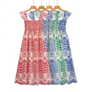 卸売スタイルのレディースマルチカラー刺繍フロウンドスリーブドレス