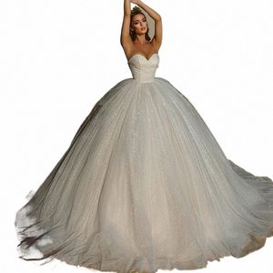 elegant Beige Tulle Strapl Sequin Bride's Pompadour Shimmering Floor-Length Dr with Women's Wedding Evening Gown Z8H3#