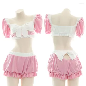 Home Clothing Sexy Winter Plush Furry Pajamas Cute Maid Outfit Pink Japanese Lingerie Anime Cosplay Lolita Costume