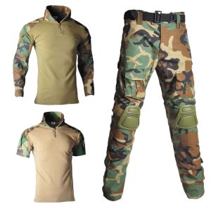 Airsoft Paintball Shirts Tactical calça roupas militares homens combate camisetas de combate uniformes calças de carga +almofadas de camuflagem de ternos do exército