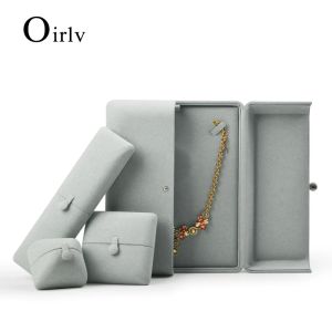 Display Oirlv Newly Premium Microfiber Grey Jewelry Storage Organizer Snap Ring Pendant Bracelet Necklace Case