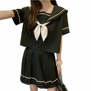 summer Japanese School Uniforms Style S-L Student Girls Black Costume Women Sexy Black JK Suit Sailor Blouse Pleated Skirt Set l9rj#