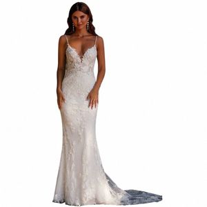 perfetto squisito bianco sirena da sposa Dr per donna sexy spiaggia pizzo senza spalline scollo a V abiti da sposa su misura 2024 Z73y #