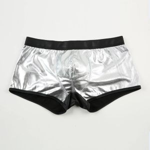 Men Shiny Faux Leather Boxer Underwear Wet Look Trunks Shorts Clubwear Penis Pouch PU Boxers Homem Soft Boxershorts Male Panties