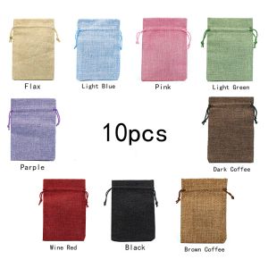 10Pcs Packaging Bags For Gift Linen Bags Jewelry Display Wedding Sack Burlap Bag Diy Jute Bags Gift Drawstring Pouch Gift Box