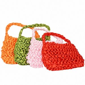 new Ribb Hand Woven Bag Mini Homemade Candy Color Crochet Tote Bag Elegant Lady Fluorescent Green Satin Mini Clutch V105#