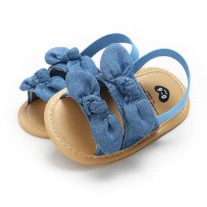 Сандалии, летние сандалии для маленьких девочек, дышащая нескользящая обувь с бантиком, сандалии для малышей на мягкой подошве, модные первые ходунки, 24329