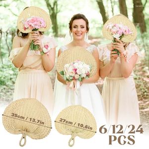 Dekoracyjne figurki 6-24pcs Wedding Raffia Hand Fan Naturalny ręcznie robiony fan boho na gości