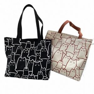 Холщовые сумки Сумочка для женщин Shopper Cute Cat Tote Bag с застежкой-молнией Дизайнерская сумка в японском стиле Carto Small плечо y8KB#