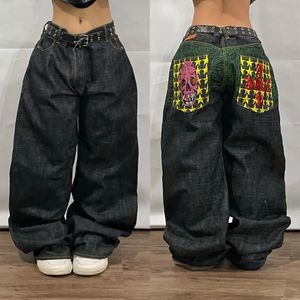 Streetwear Hohe Taille Breite Jeans Männer Y2K Stil Retro Harajuku Gestickte Hip Hop Baggy Hosen Gothic Casual Oversize Hosen 240311