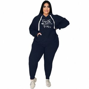 Tracksuit plus size Women Clothing 2 Piece Set Fi Pocket Hoodies Print Stretch Street Wear Pants Pants Sportwear Wholesale Z9bs#