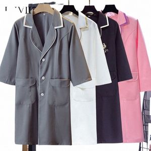 Novo uniforme de laboratório de 17 estilos para mulheres uniformes de enfermeira trabalho desgaste Phary casaco branco traje feminino spa beleza sal lg jaqueta vestido b7Lq #