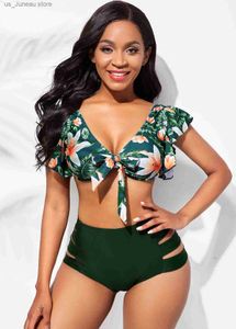 Mulheres Swimwear Mulheres Biquíni Strapless Swimwear Moda Low Neck Strapless Sexy Dp V Sexy Impressão Swimwear S-5XL T240330