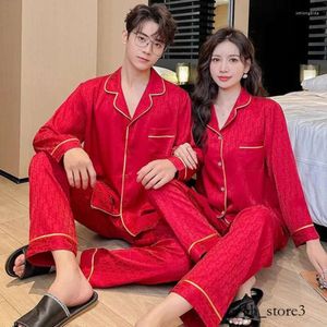 Pijama Women's Sleepwear Jxgarb Autumn Fashion Ice-silk Women Men Couples Pajamas Sets Leisure Female Male Lovers Printed Satin Pijamas Nightwear 285