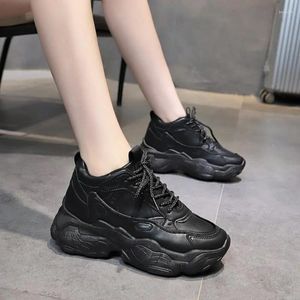 Fitness Shoes Women Platform Sneakers Leather Casual Ladies Chunky White Woman High Black Fashion Brand Thick Soled Wedge