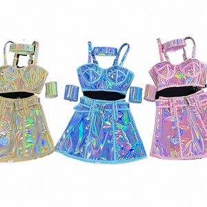 Mulheres Jazz Dance Costume Multi-Colors Laser Kpop Stage Outfit Nightclub Gogo Dancer Wear Drag Show Outfit Party Clothing 42yY #