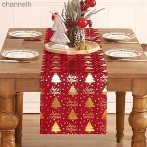 Table Runner Christmas Tree Decoration Stocking Kitchen Party Holiday New Year Dinner Dresser Tablecloth yq240330