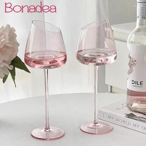 Copos de vinho rosa de pés altos vidro vermelho boa aparência boca inclinada copo champanhe luxo copos casa cozinha festa acessório