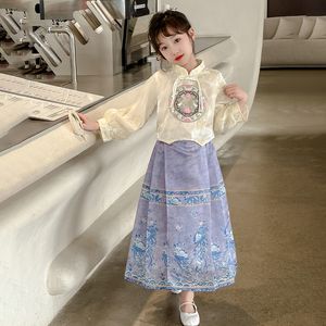 Kinesisk tjejhäst kjol set vår nya stora barn vår och höst kinesisk hanfu nationell stil tang kostym två-del set