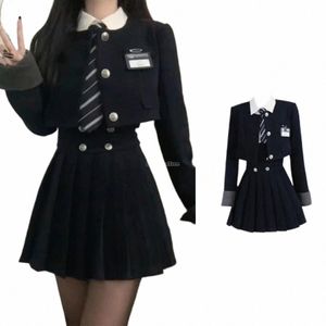 2023 estilo coreano mulheres magro uniforme do ensino médio conjunto lg manga casaco saia plissada fi três peças conjunto de terno feminino s786 I6mG #