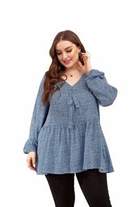 Nya 2022 Ladies Spring Autumn Plus Size-skjorta för kvinnor stor storlek Blus LG Sleeve Floral V-Neck Ruffle Tops 3XL 4XL 5XL 6XL T0IL#