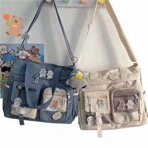 Estilo japonês Kawaii Bolsas Mulheres Patchwork Cor Nyl Bolsa Multibolsos Bolsa de Ombro Estudante Bolsa Escola Crossbody Bolsas Tote t2RG #