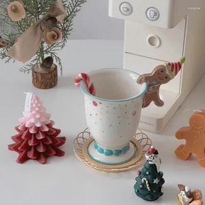 Tassen Untertassen Kreative Weihnachten Keramiktasse mit Löffel Niedlicher Lebkuchenmann Kaffee Milchbecher Weihnachtsgeschenk Büro Zuhause Wasser trinken