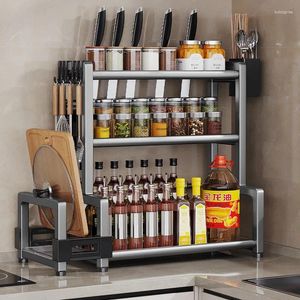 Rack de armazenamento de especiarias para cozinha, pauzinhos, bancada multifuncional, utensílios de cozinha, racks multicamadas de aço inoxidável
