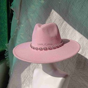 Breda brimhattar Bucket Rhinestone Chain Fedora Luxury Hat mode bröllopsdekoration diamanttillbehör Panama Sombrero Mujer H240330