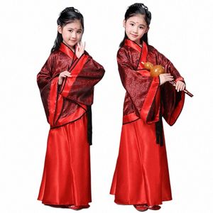 chinese women's girl clothing, medieval New Year Hanfu dr, children's adult female dancer clothing a3lR#