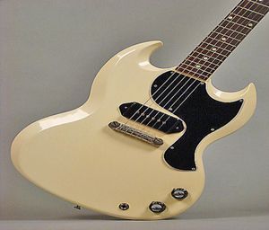 Custom SG Junior 1965 Polaris White Electric Guitar Single Cewka Czarna P90 Pickup Chrome Sprzęt czarny pickguard DOT PONITY6572165