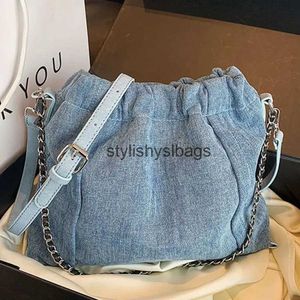 Bolsas de ombro femininas luxuosas de marca jeans crossbody bolsa casual corrente jeans balde bolsa mensageiro h240330