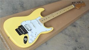 Guitarra elétrica amarela clara com captadores brancos Pickguard3S Maple FretboardFloyd Roseoferecendo serviços personalizados8603875