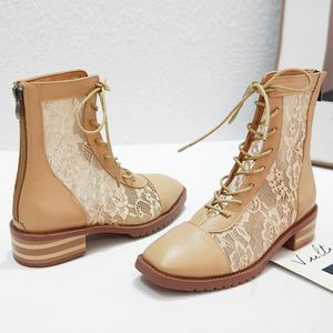 Casual Shoes Back Zip Patchwork Lace Embroider Pu Summer Boots Women Preppy Sandals Woman Mood Chick Med Heels Gladiator Sandalias 2024